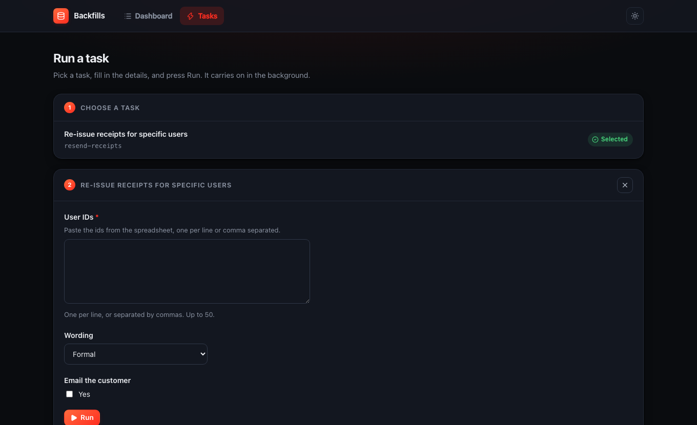 The operator panel in dark mode